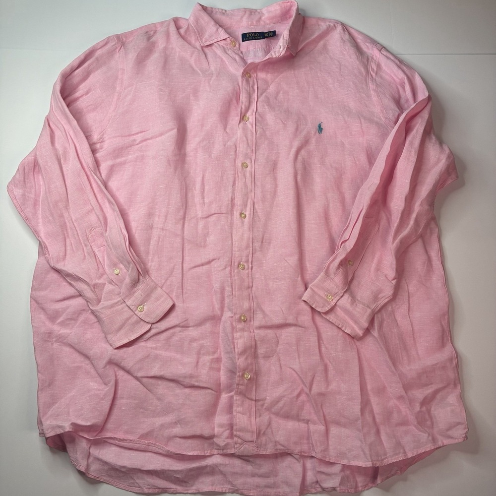Polo Ralph Lauren Linen Shirt Men's Size 3XLT Tall Pink Long Sleeve Button Up